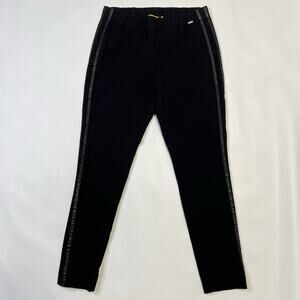 St John Pants Womens Small Black Skinny Leg Pull On Dress Career Leather Trim